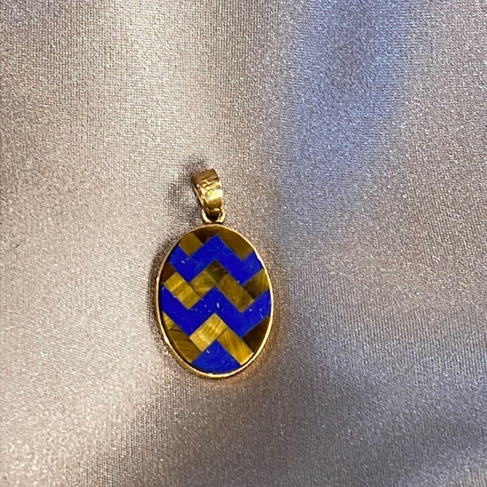 14k Gold lapis and tiger eye Chevron and pendant